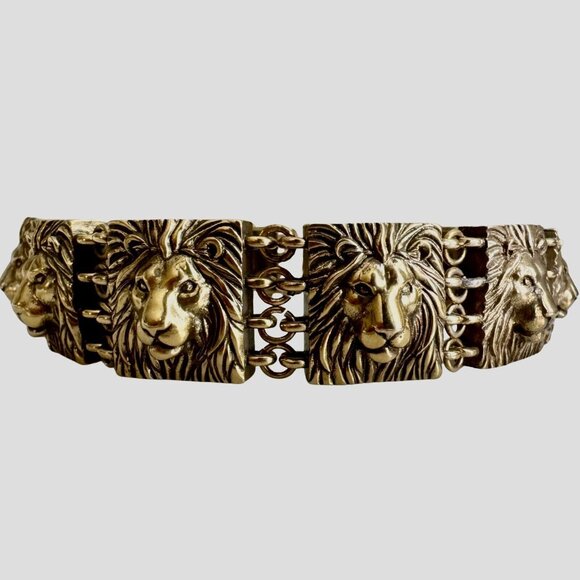 Anne Klein Couture Vintage Lion Link Choker Chunky Necklace Brushed Gold - Picture 1 of 8